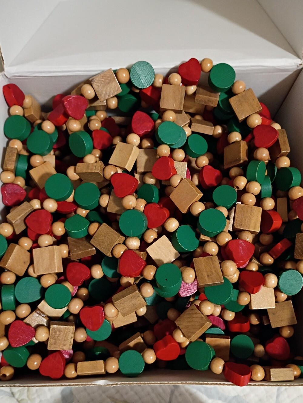 Vintage Wooden Beaded Christmas Tree Garland Red & Green
